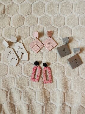 Handmade Clay Earrings Lot- 4 Pieces